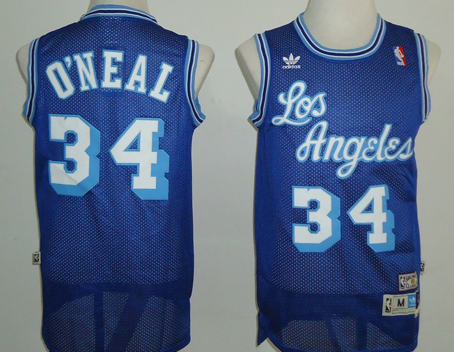  NBA Los Angeles Lakers 34 Shaquille O'Neal Swingman Blue Throwback Jersey